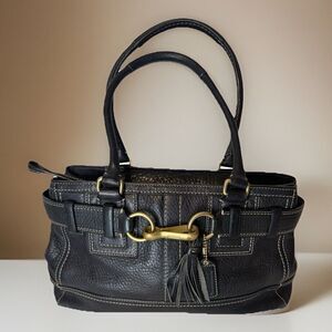 Coach Bag Hampton Pebbled Leather Black Shoulder Bag Purse Pristine E06S-10213